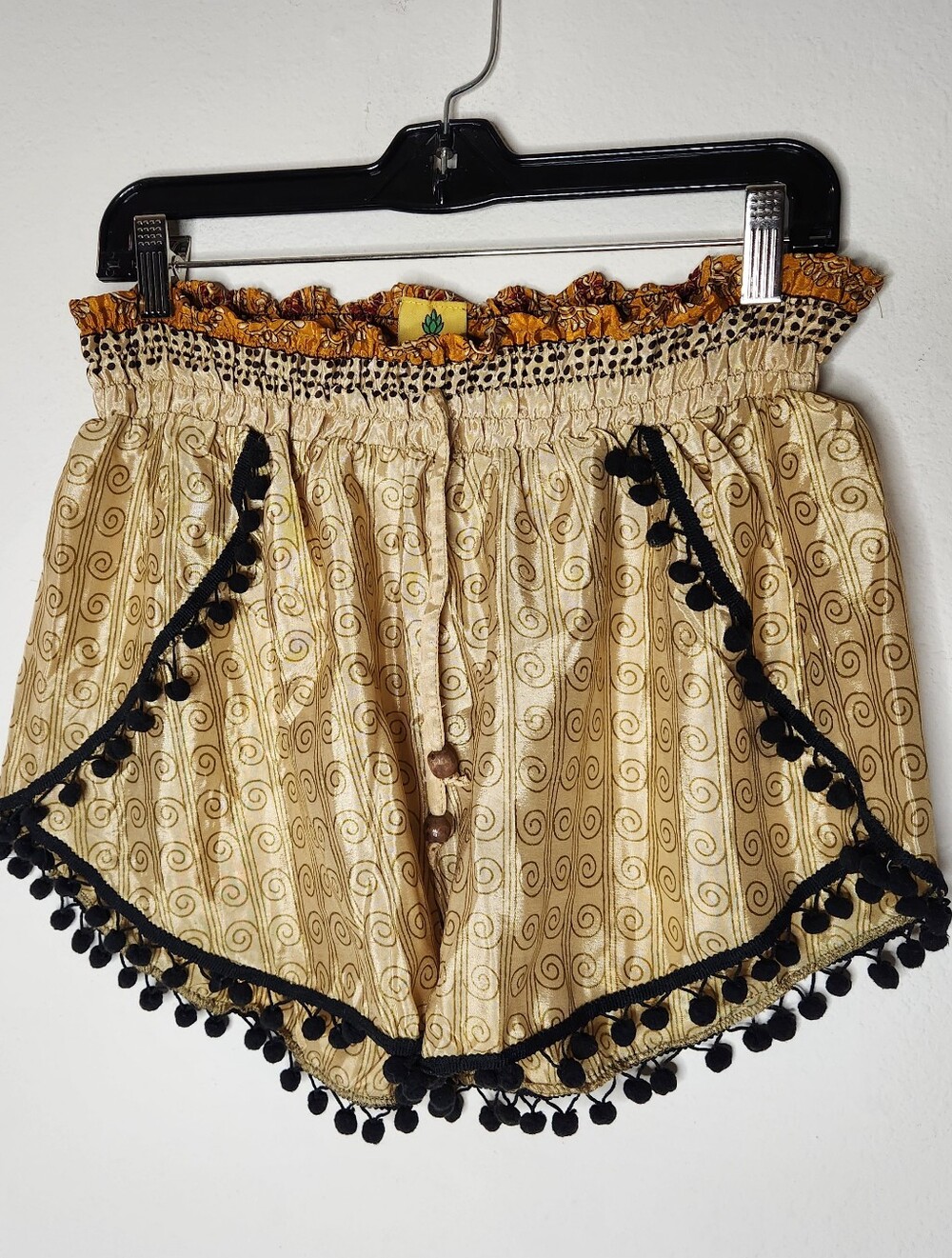Pineapple Womens Large / XL Yellow Sheer Satin Silk Blend Pajama Shorts Tassels